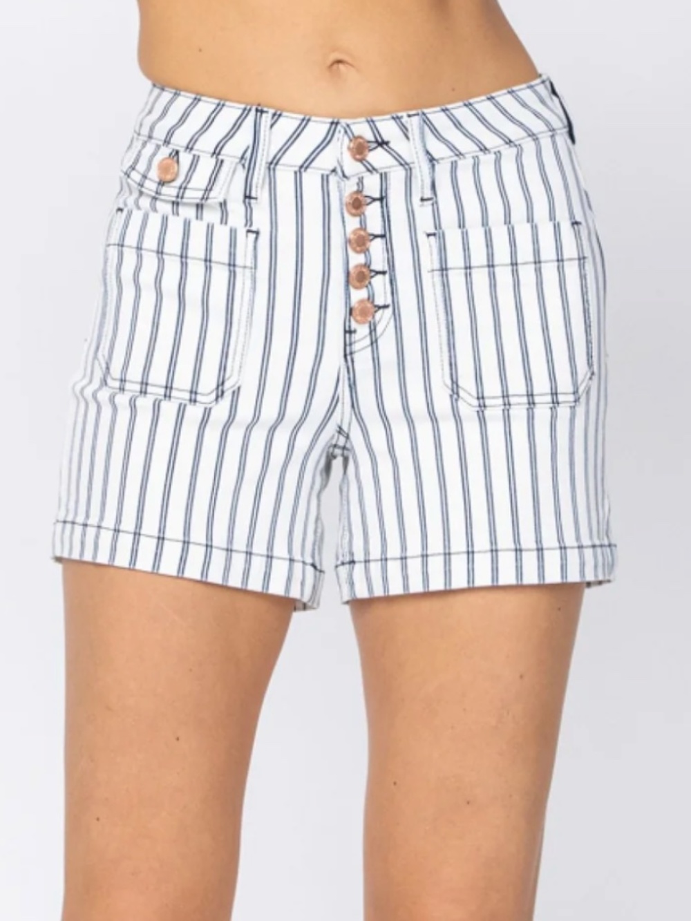 Judy Blue Striped Jean Denim Shorts Women’s Size L Large High Waist